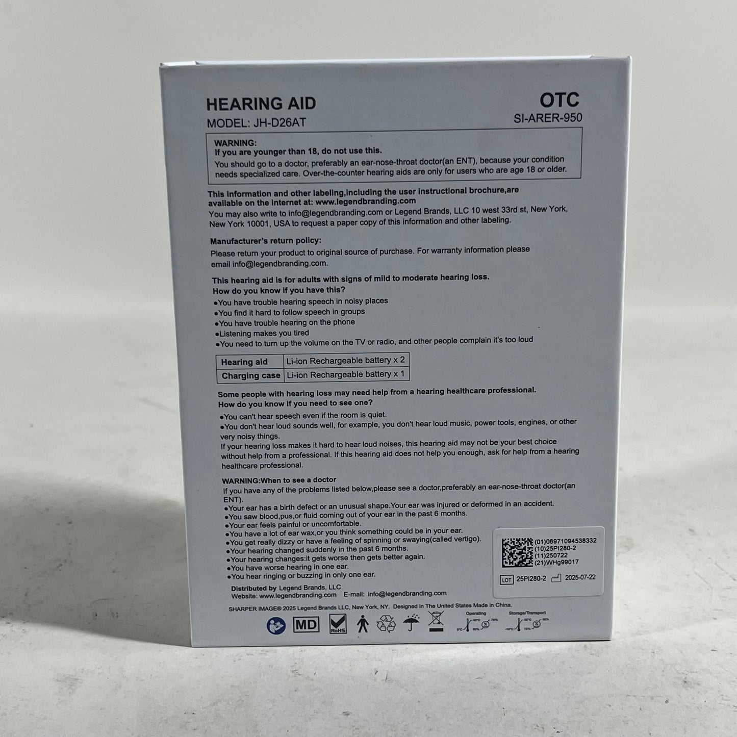 New Sharper Image Smart OTC Hearing Aids Wireless JH-D26AT