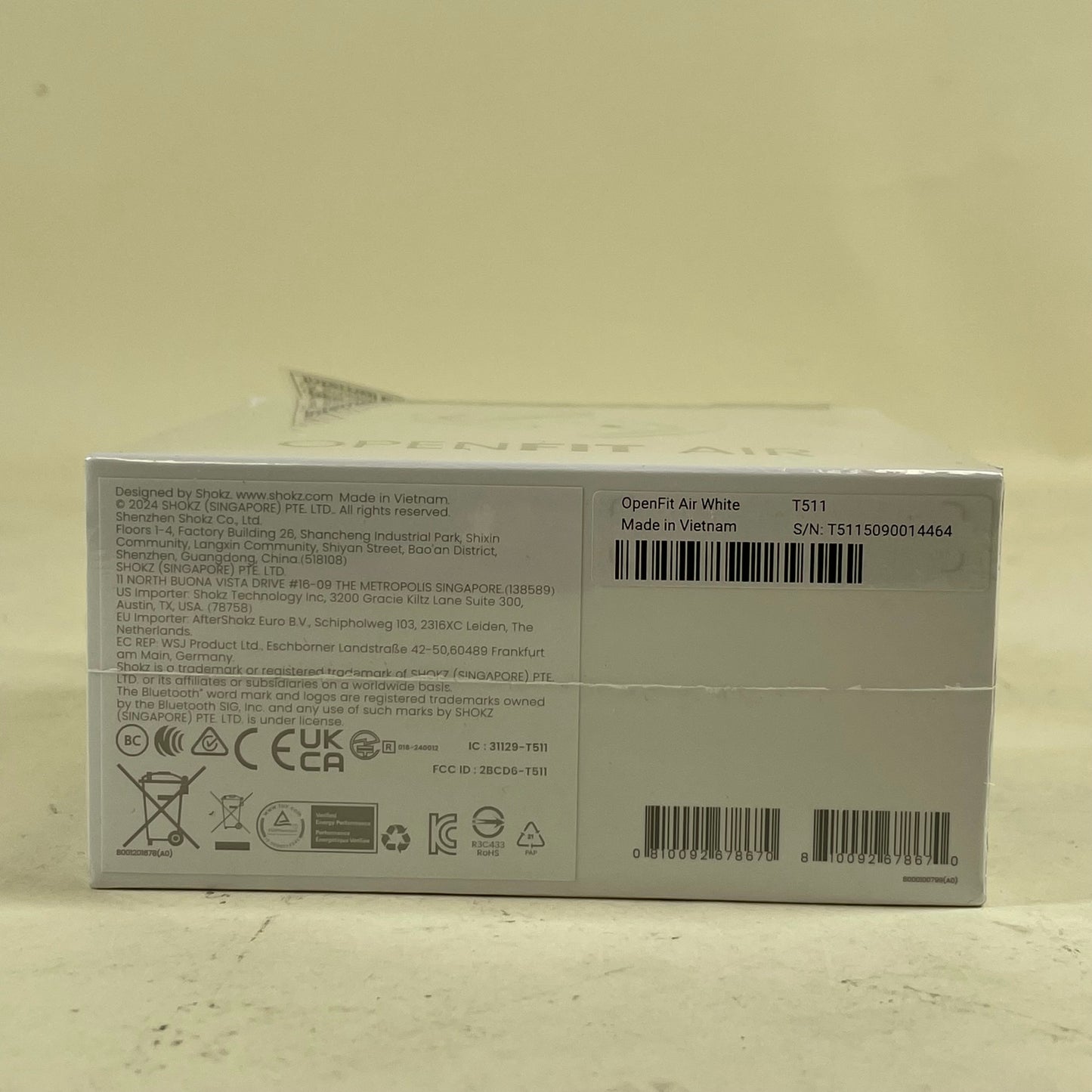 New Shokz OpenFit Air Open Ear True Wireless Earbuds White T511