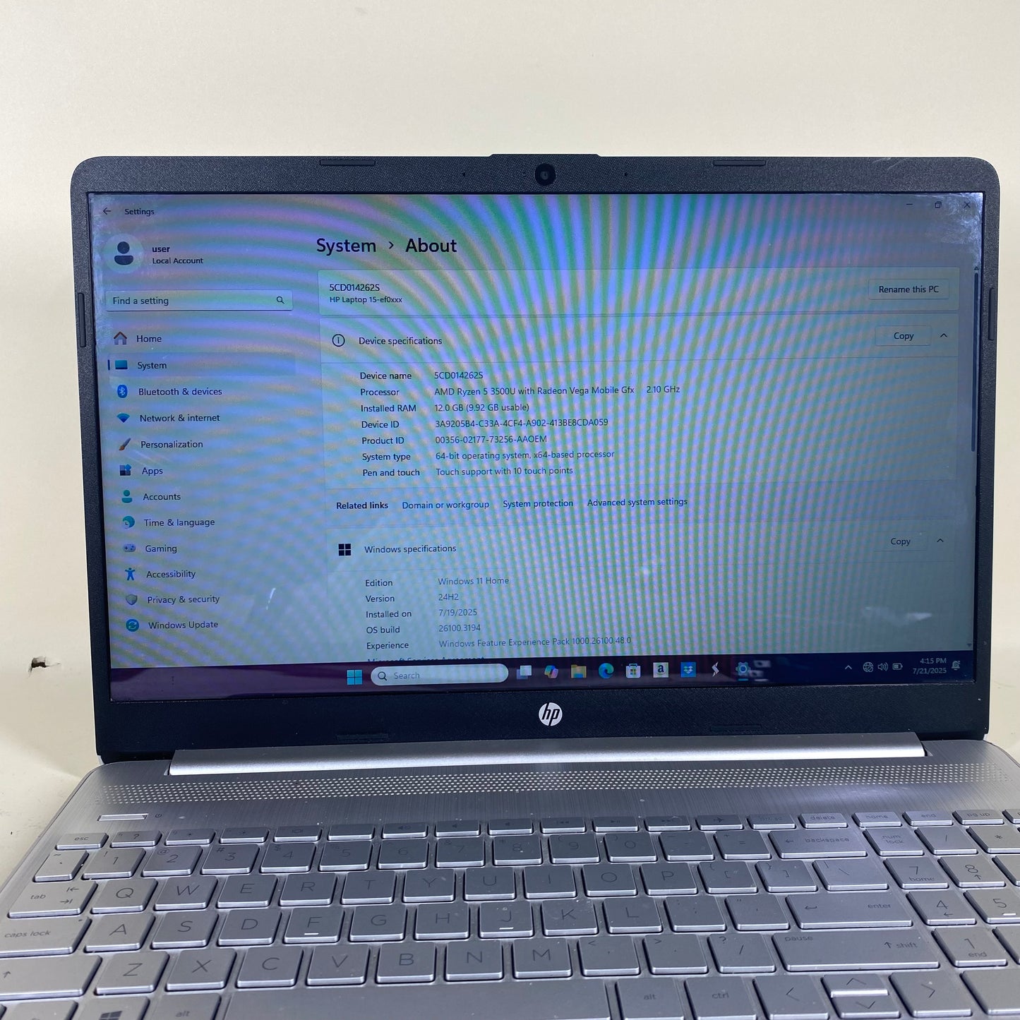 HP 15-ef0023dx 15.6" amd ryzen 5 3500u 2.1GHz 12GB RAM 256GB SSD