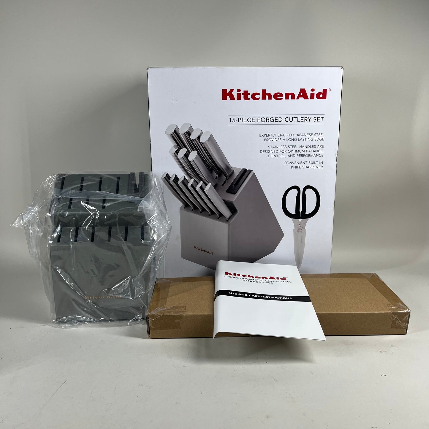 New Kitchenaid 15 Piece Forged Cutlery Set Block Set