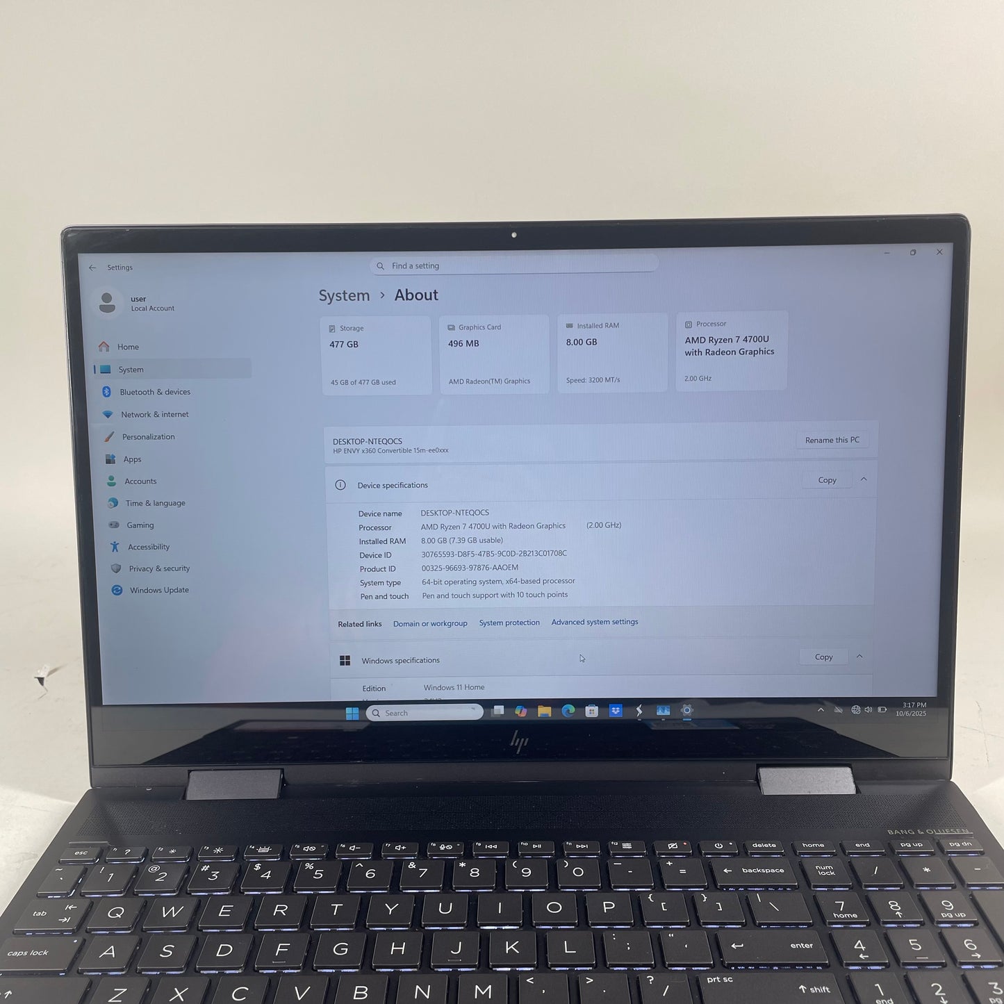 HP Envy x360 15M-EE0332 15.6" Ryzen 7 4700U 2.0GHz 8GB RAM 512GB SSD