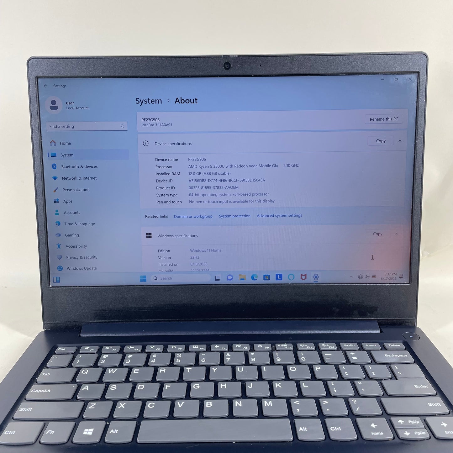Lenovo Ideapad 3 14" Ryzen 5 3500U 2.1GHz 12GB RAM 256GB SSD Radeon Vega 8