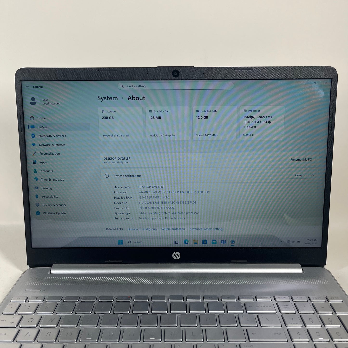 HP 15-DY1043DX 15.6" i5-1035G1 1.2GHz 12GB RAM 256GB SSD