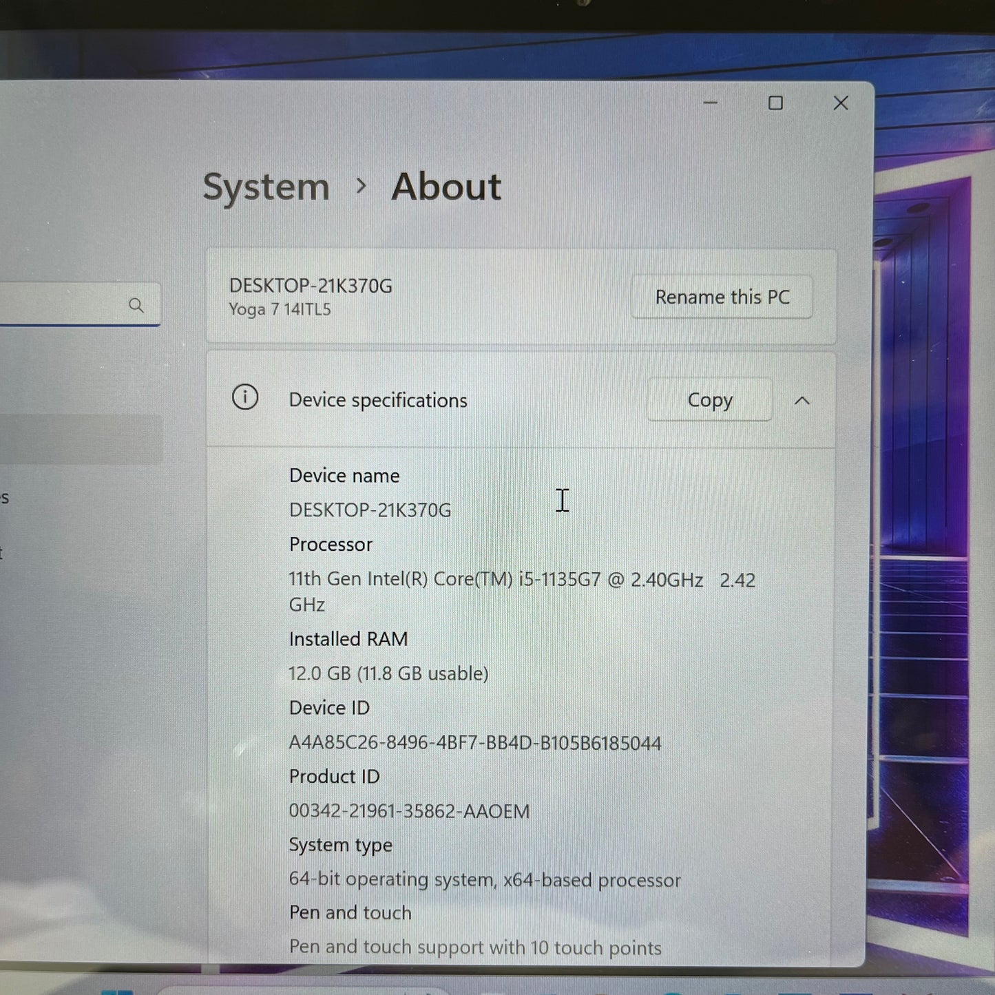 Lenovo Yoga 14ITL5 14" i5-1135G7 2.4GHz 12GB RAM 512GB SSD