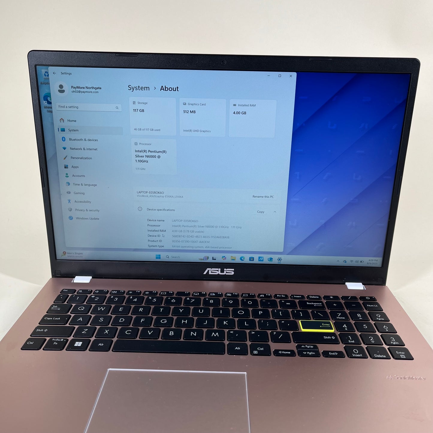 ASUS VIVOBOOK l510K 2HF0 15.6" Pentium Silver N6000 1.1GHz 4GB RAM 128GB
