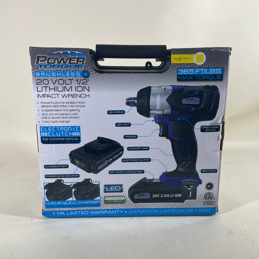 New Power Torque 1/2" Brushless Impact 20V Impact Wrench PTT0004