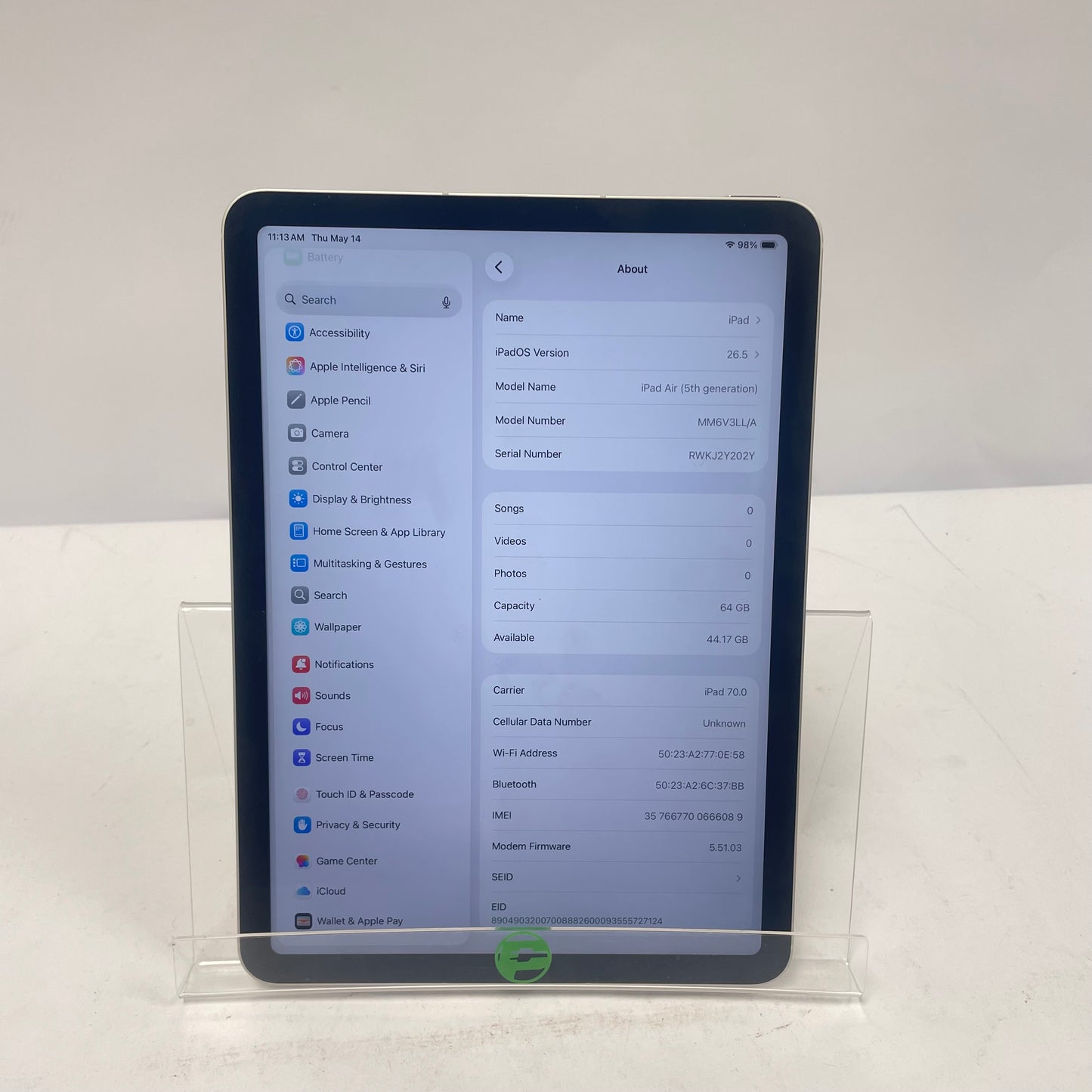 WiFi Only Apple iPad Air 5th Gen 64GB Starlight MM6V3LL/A