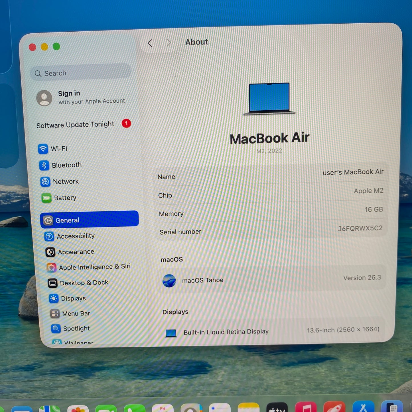 2022 Apple MacBook Air 13.6" M2 8C GPU 3.5GHz 16GB RAM 256GB SSD A2681