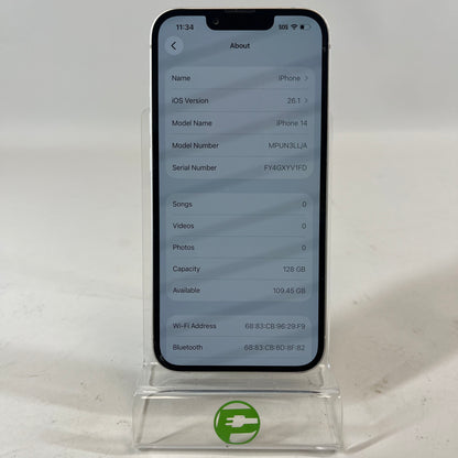 Unlocked Apple iPhone 14 128GB 26.1 Starlight MPUN3LL/A