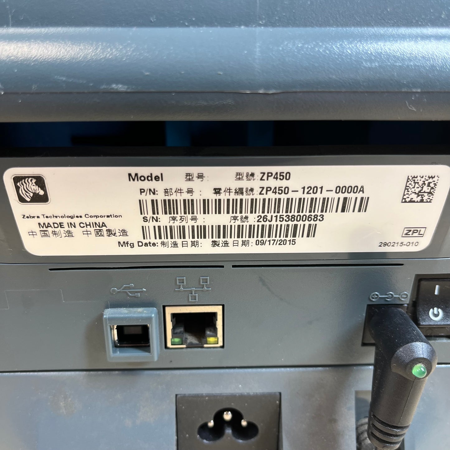 Zebra ZP 450 Direct Thermal Label Printer ZP450-1201-0000A