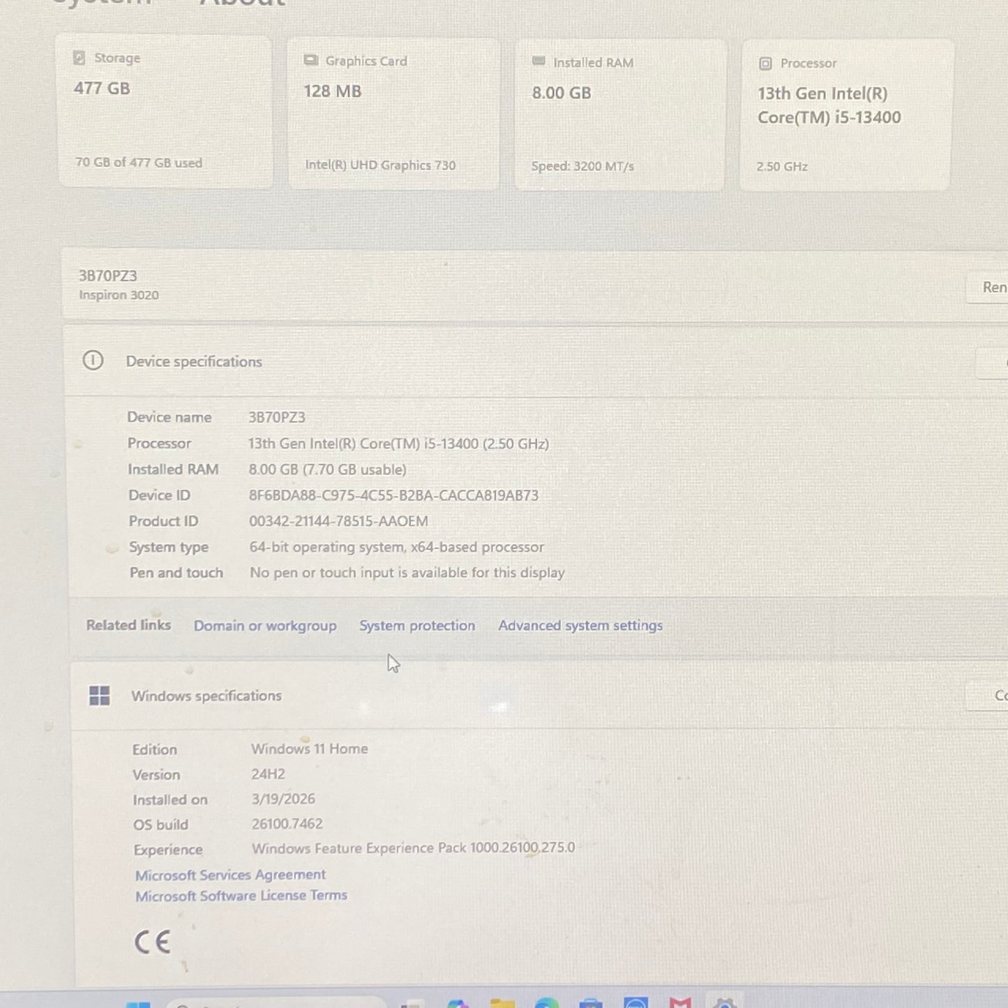 Dell INSPIRON 3020 I5-13400 2.50GHz 8GB RAM 512GB SSD