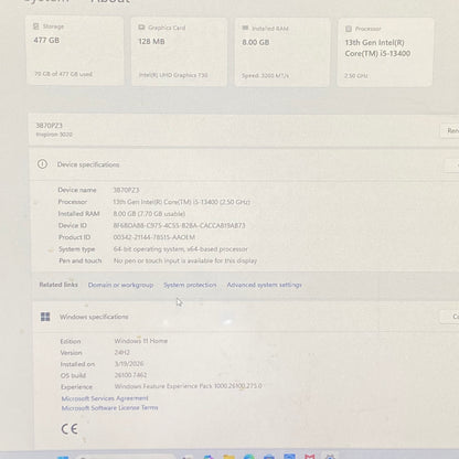 Dell INSPIRON 3020 I5-13400 2.50GHz 8GB RAM 512GB SSD