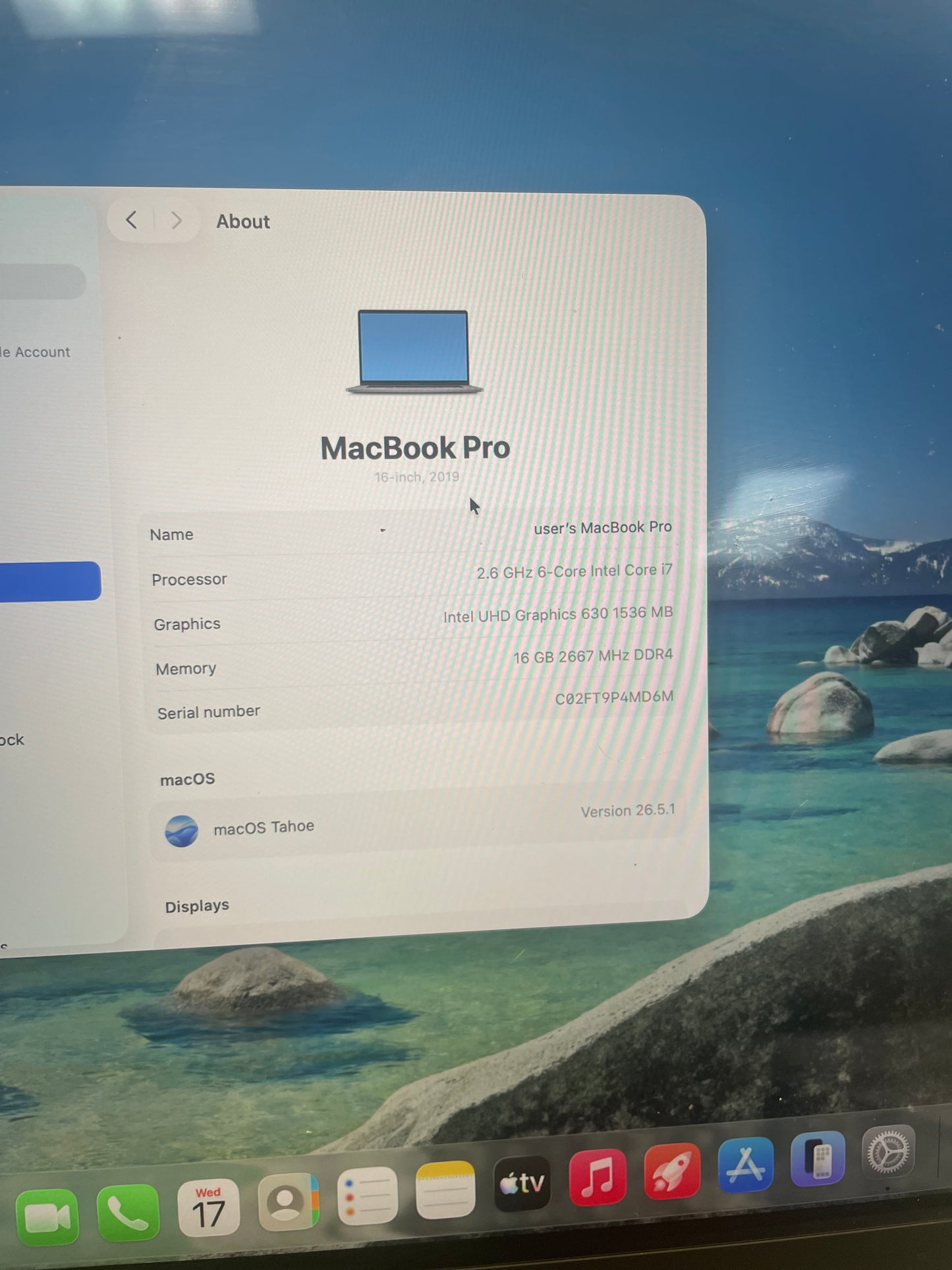 2019 Apple MacBook Pro 16" i7 2.6GHz 16GB RAM 512GB SSD Silver A2141