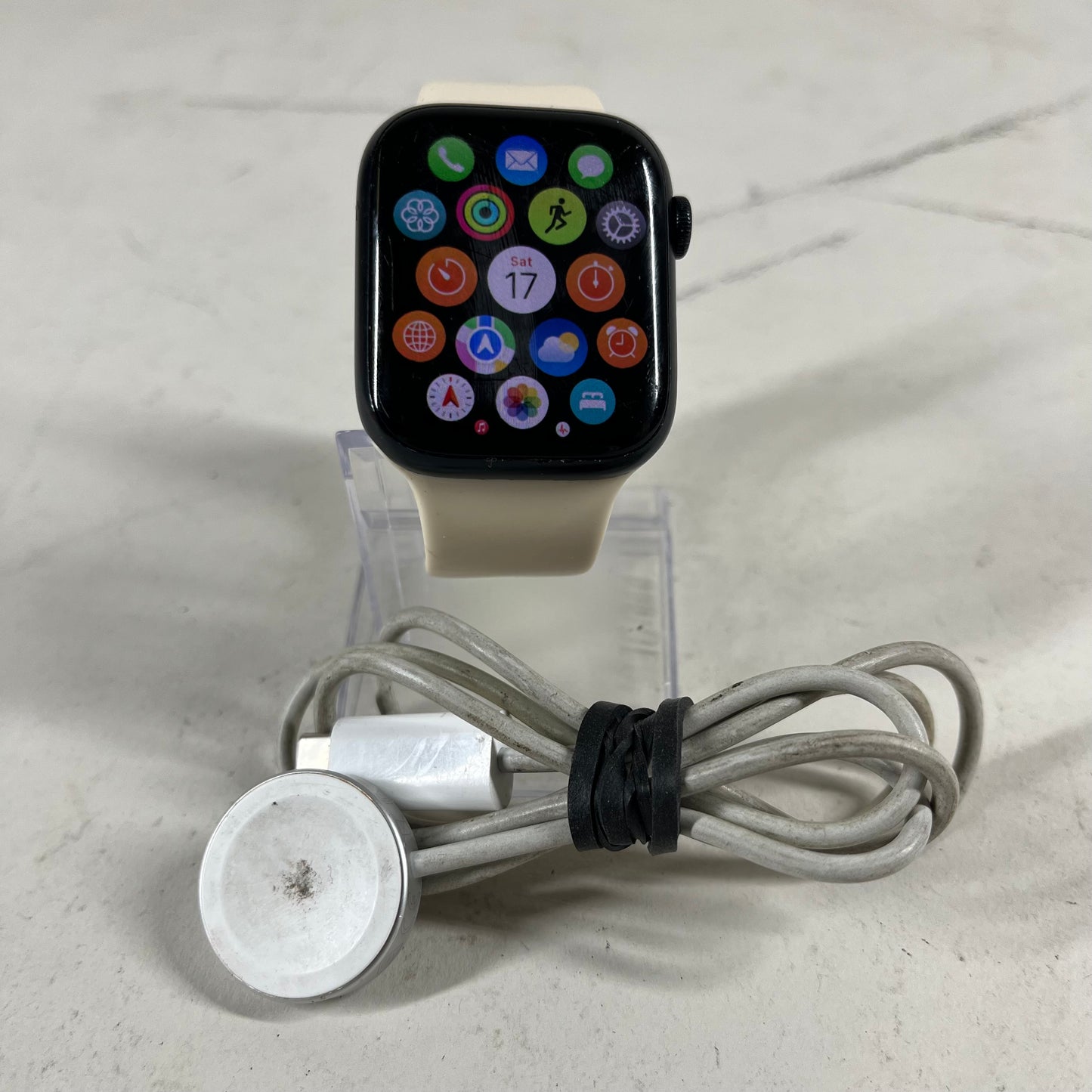 Unlocked Apple Watch Series 8 45MM Black Aluminum White Sport Band MNVL3LL/A