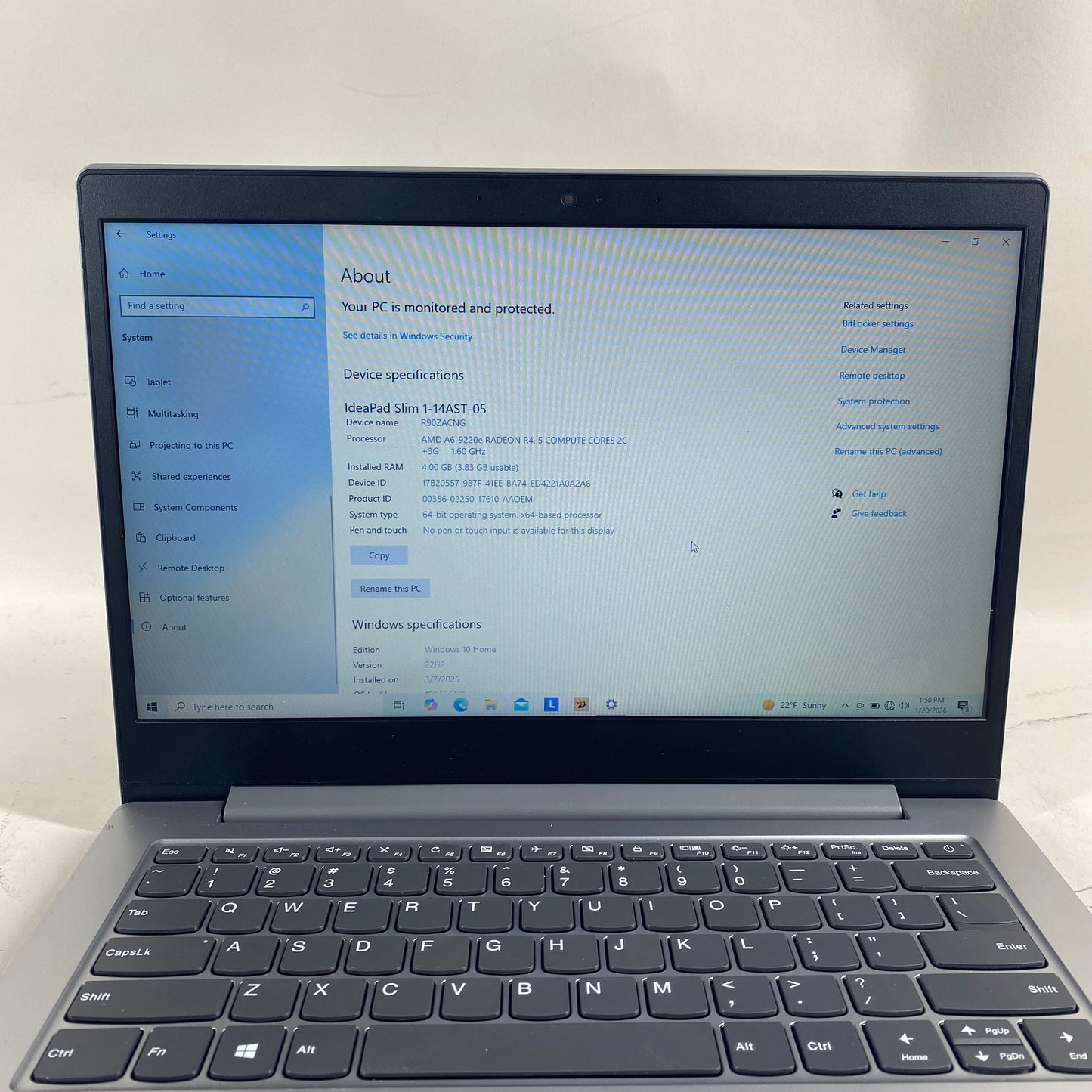 Lenovo IdeaPad Slim 81vs 14" A6-9220e  1.6GHz 4GB RAM 64GB SSD