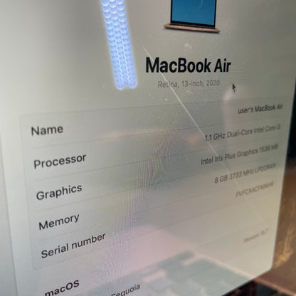 2020 Apple MacBook Air 13.3" i3 1.1GHz 8GB RAM 256GB SSD Rose Gold A2179 Read