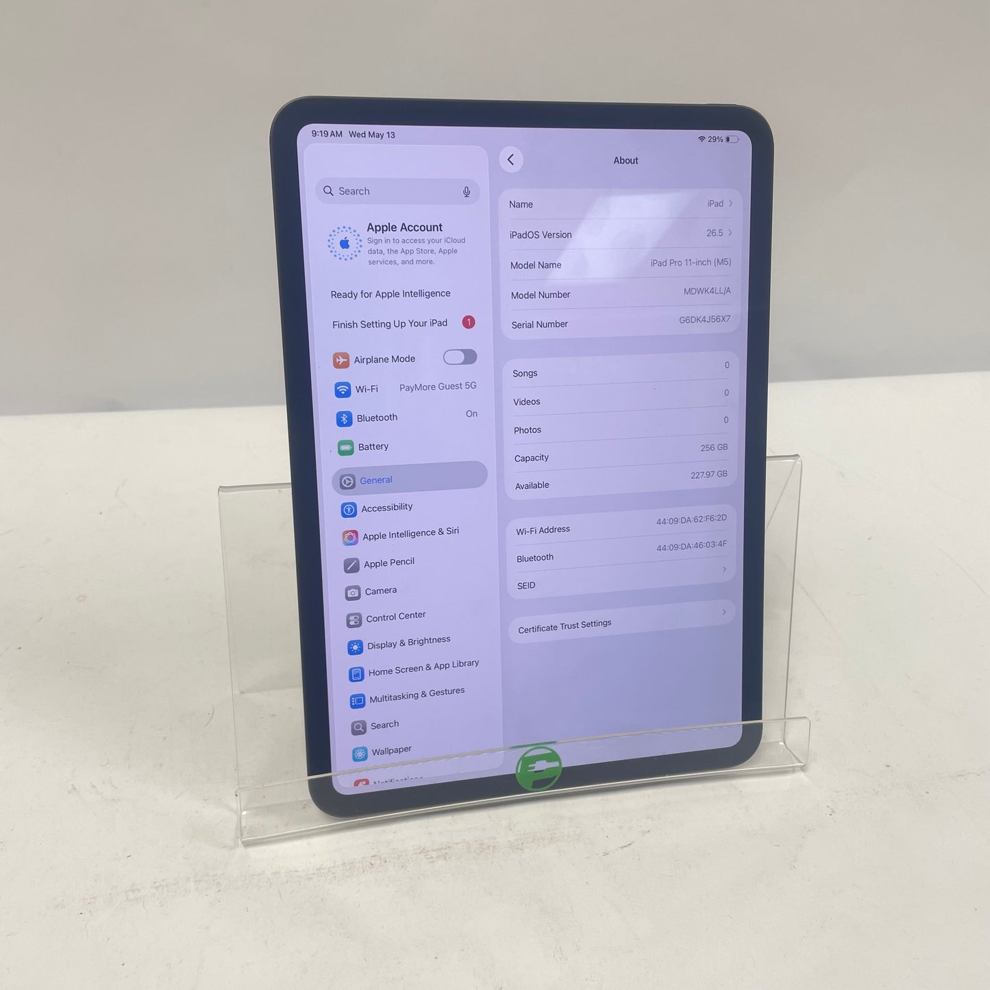 WiFi Only Apple iPad Pro 11" M5 256GB Space Black MDWK4LL/A