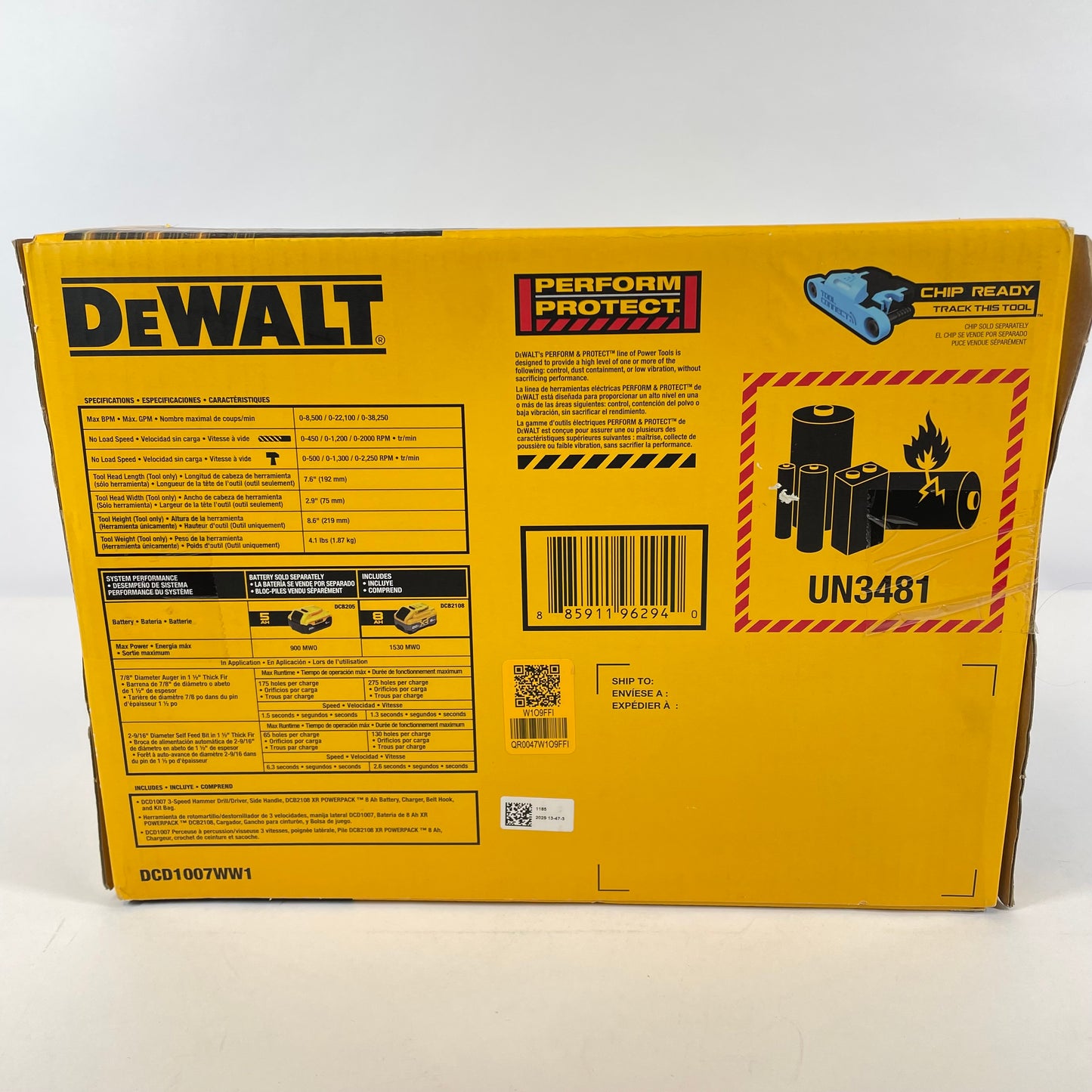 New DeWalt DCD1007WW1 20V 1/2 Hammer Drill Driver Set
