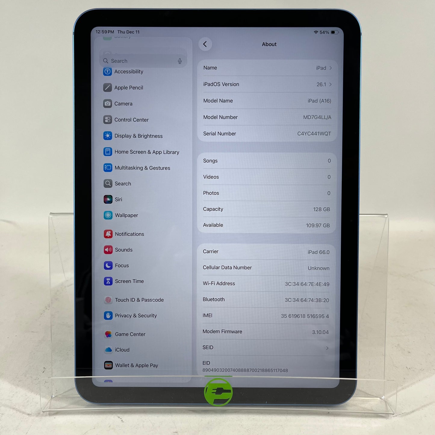 Unlocked Apple iPad 11" (A16) 128GB Blue MD7G4LL/A