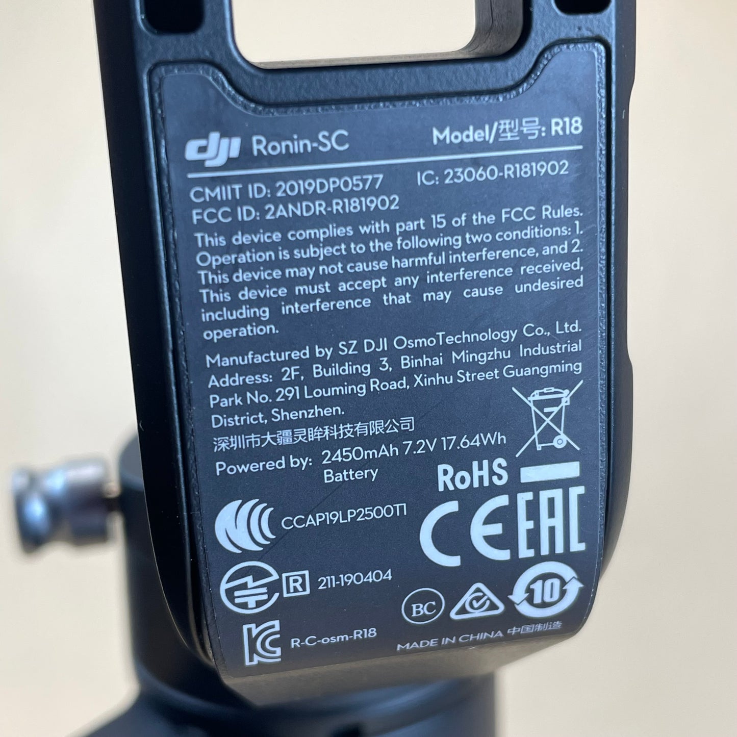 DJI Ronin-SC 3-Axis Gimbal Stabilizer R18