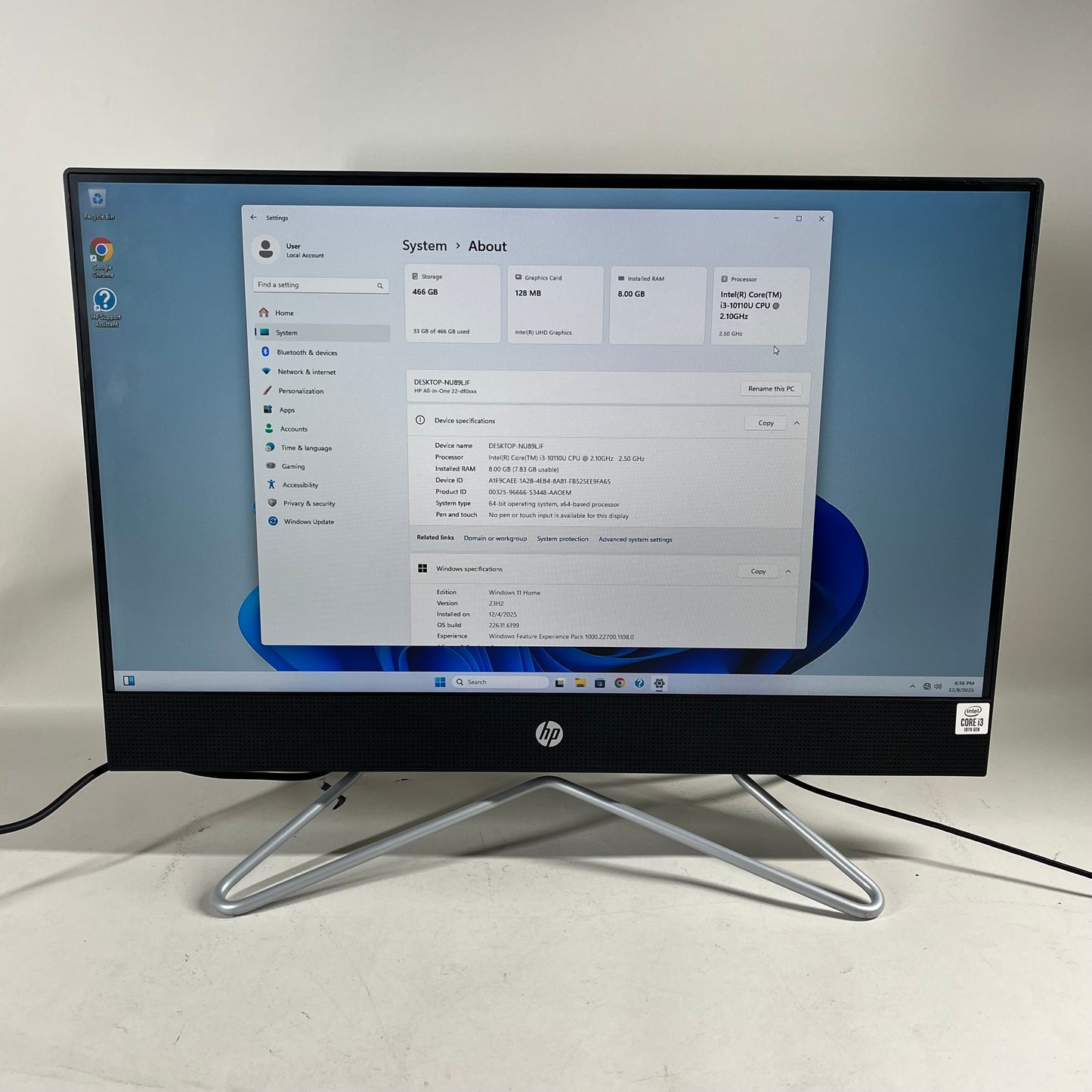 HP All-In-One 22-DF0128T i3-10110U 2.50GHz 8GB RAM 512GB SSD