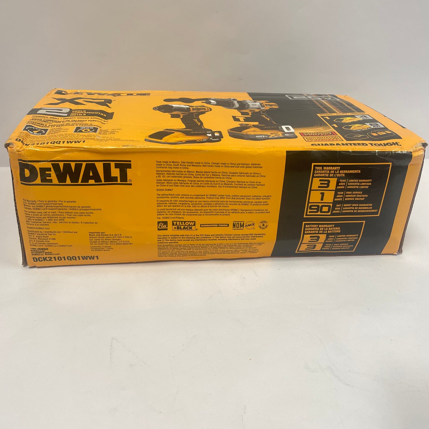 New DeWalt DCK2101QQ1WW1 20V MAX Hammer Drill/Impact Driver Combo Kit