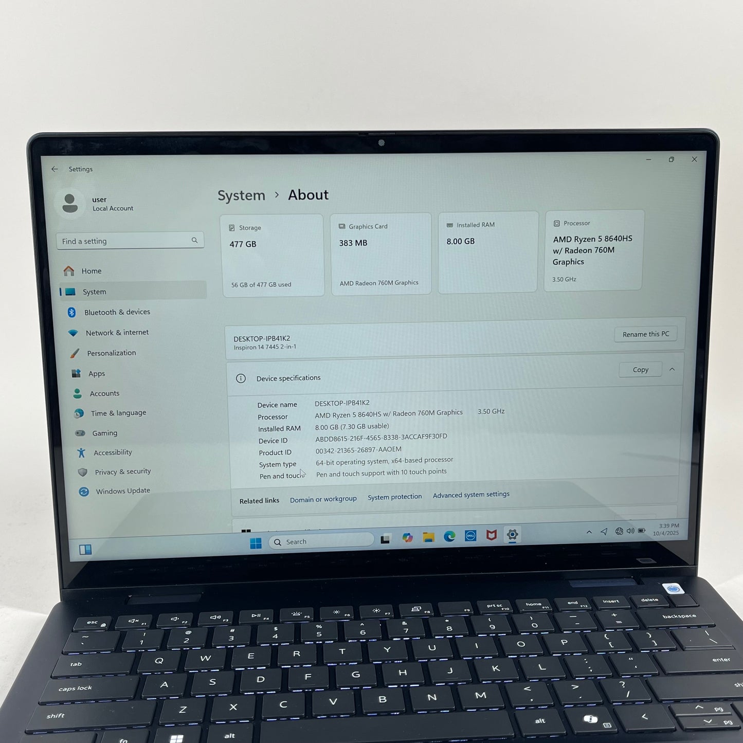 Dell Inspiron 14 7445 2-IN-1 14" Ryzen 5 8640HS 3.5GHz 8GB RAM 512GB SSD