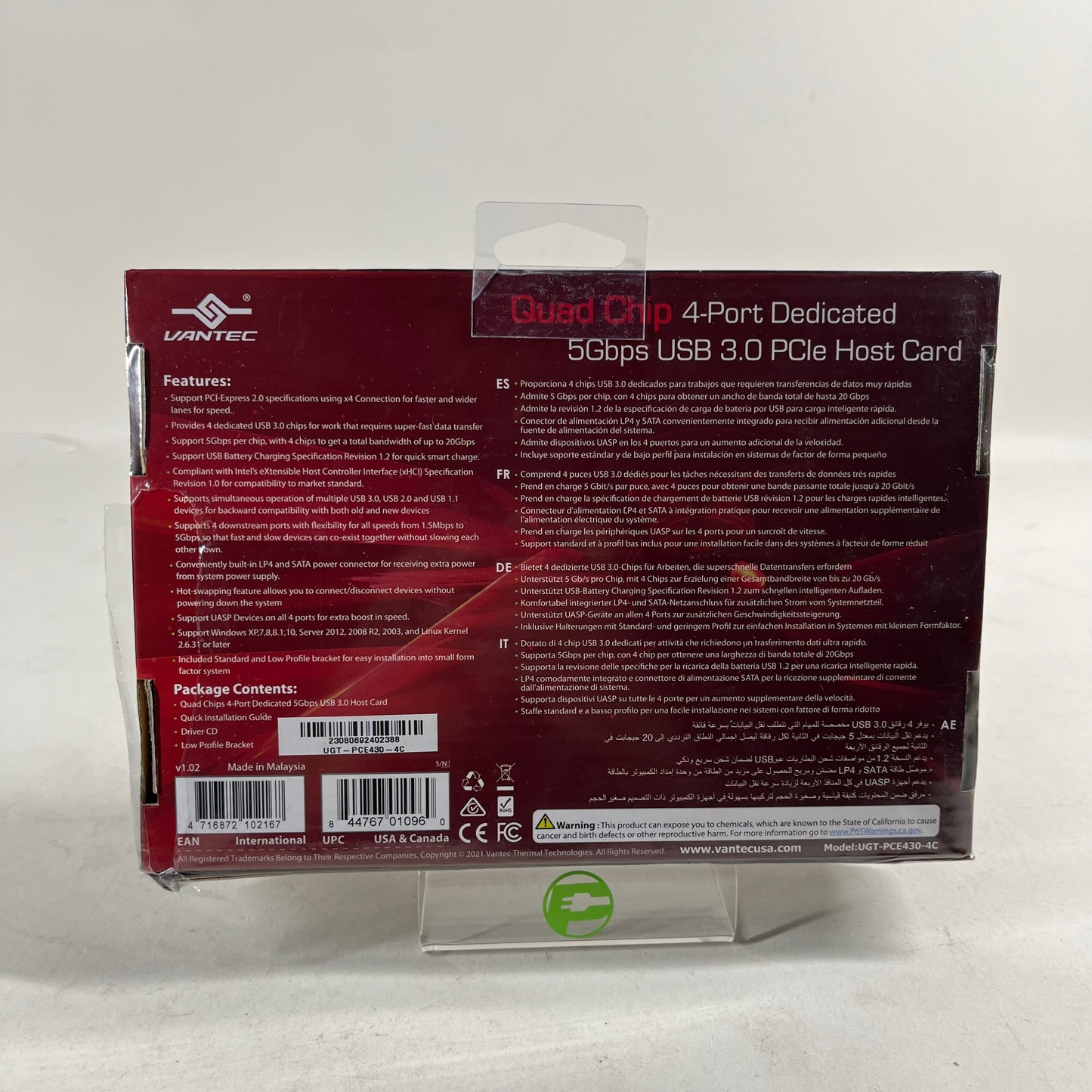 New Vantec Quad Chip 4-Port Dedicated Host Card UGT-PCE430--4C