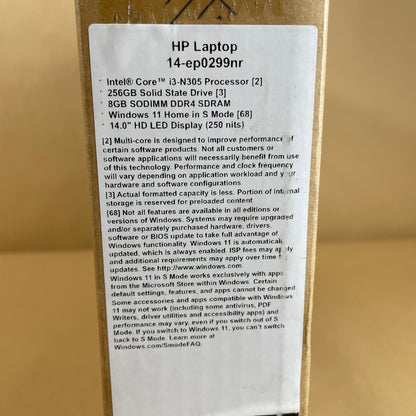 New HP Laptop 14-EP0299NR 14" i3-N305 3.8GHz 8GB RAM 256GB SSD