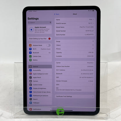 Unlocked Apple iPad Pro 11" M4 256GB Space Black MVW13LL/A