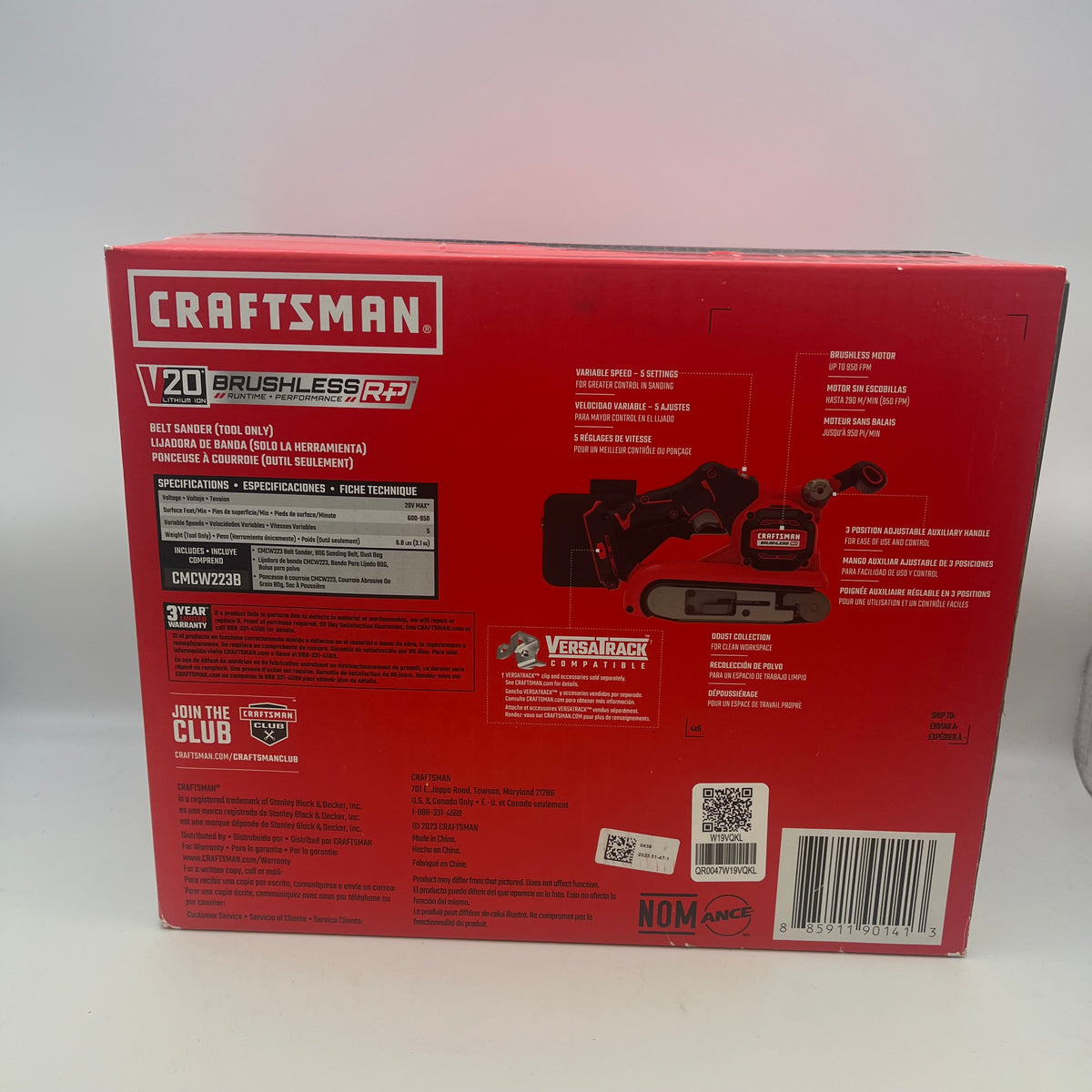 New Craftsman Belt Sanders 20-Volt Cordless 3-Inch 18-Inch Belt Sander CMCW223B