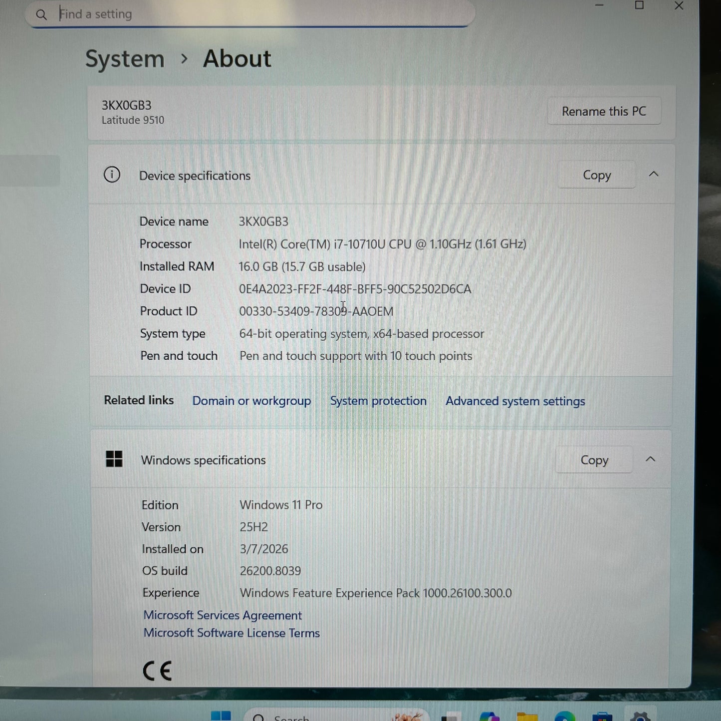 Dell Latitude 9510 15.6" i7-10710U 1.1GHz 16GB RAM 1TB SSD