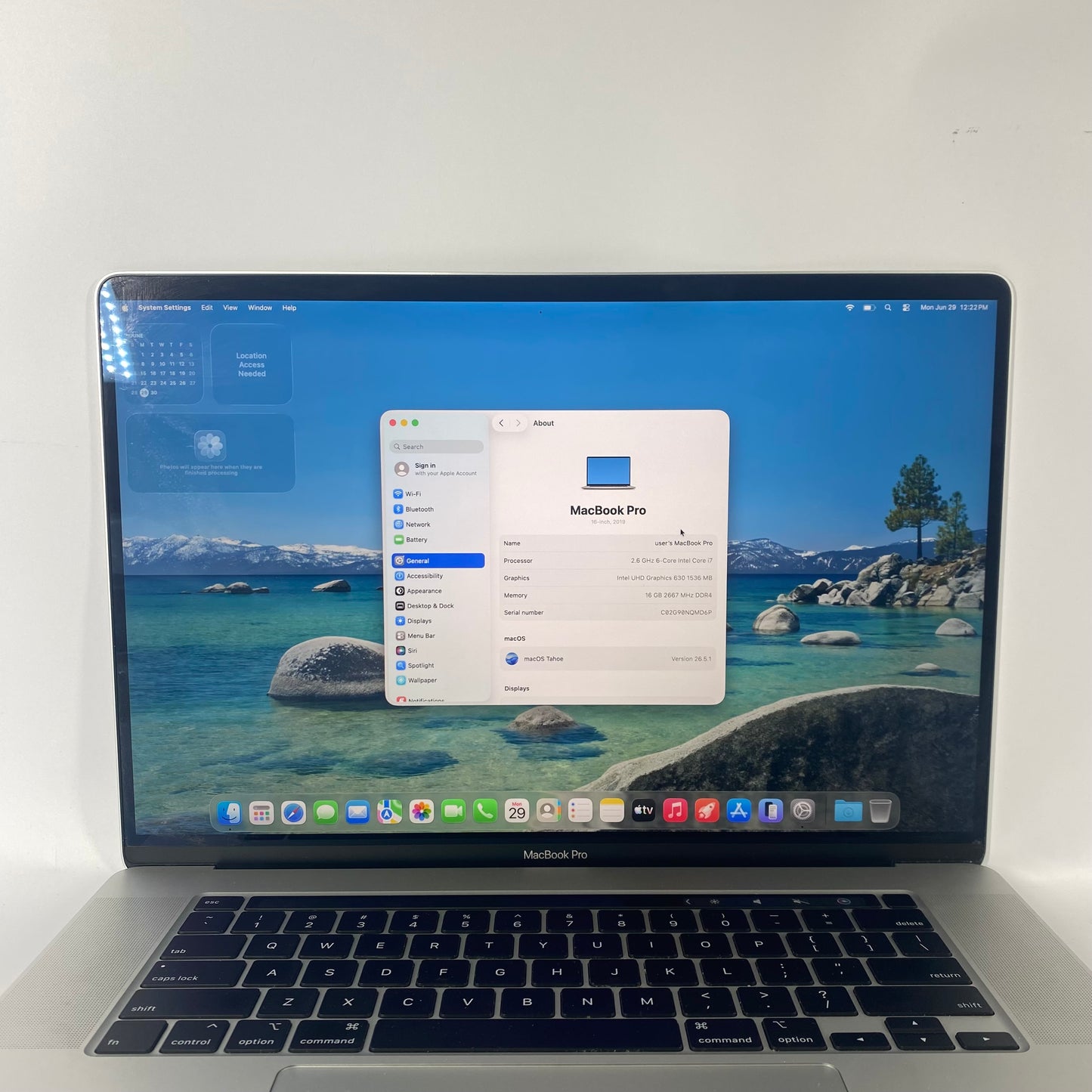 2019 Apple MacBook Pro 16" i7 2.6GHz 16GB RAM 512GB SSD Silver A2141
