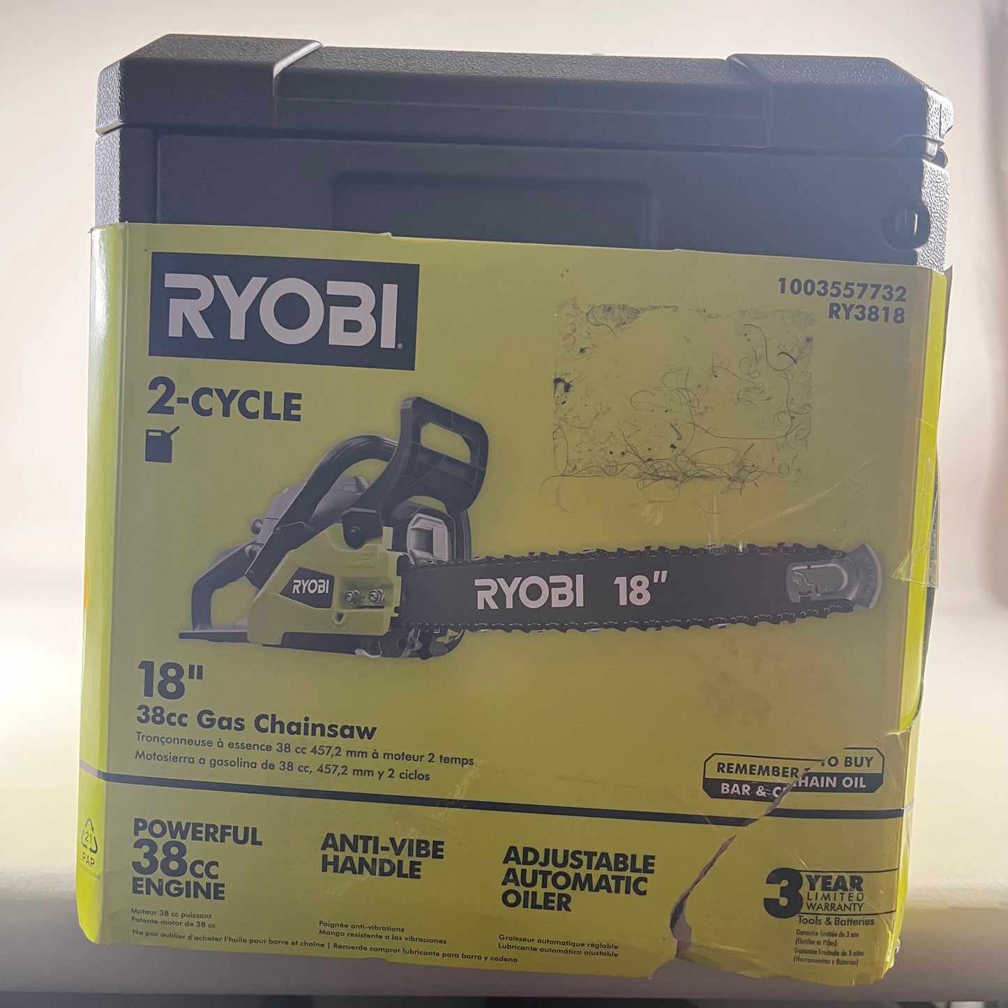 New Ryobi 18" 38cc Gas Chainsaw RY3818