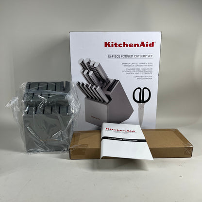 New Kitchenaid 15 Piece Forged Cutlery Set Block Set