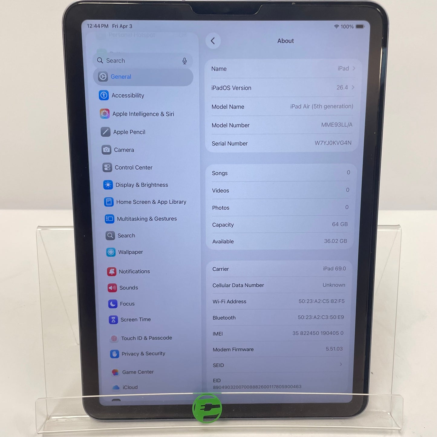 Unlocked Apple iPad Air 5th Gen 64GB Purple MME93LL/A