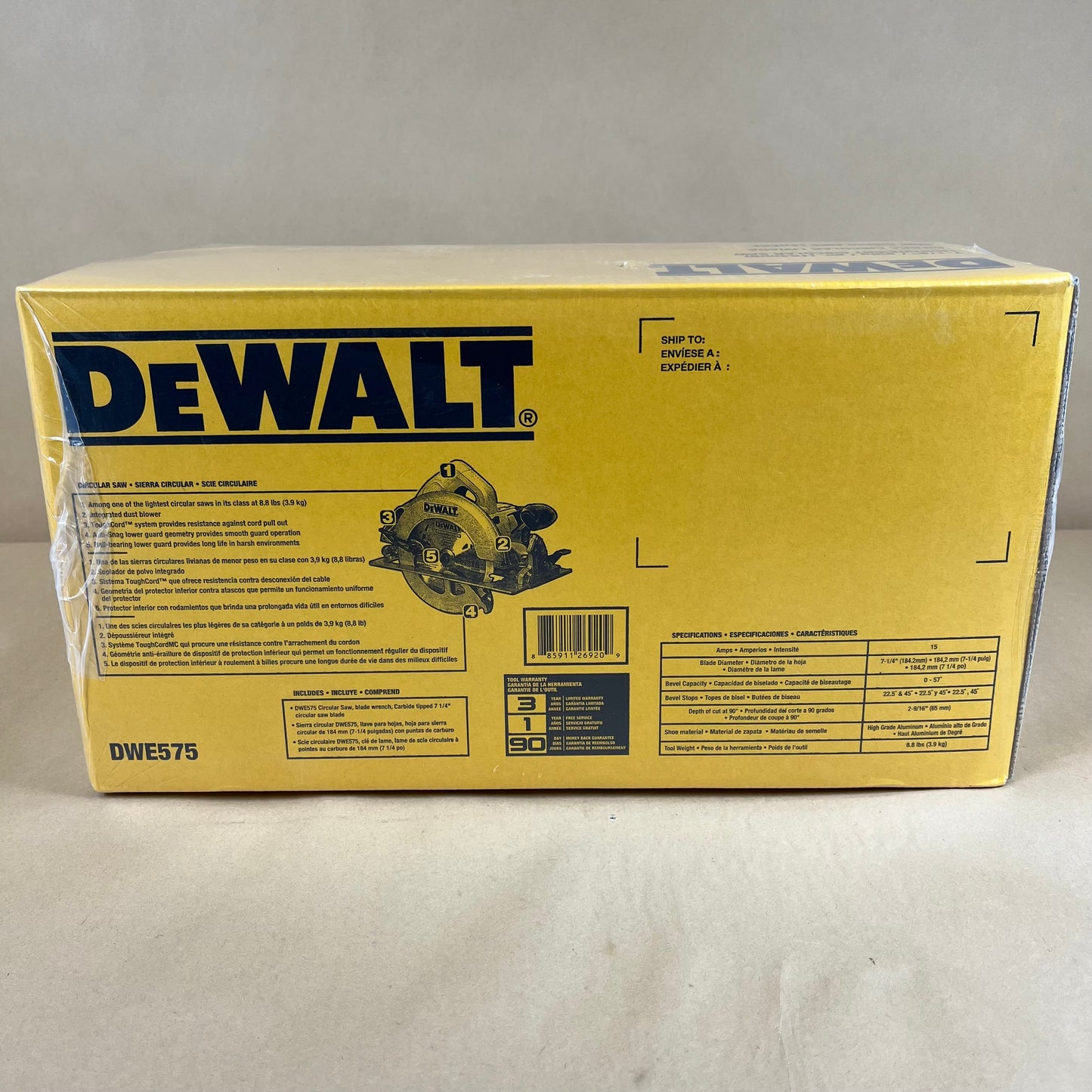 New DeWalt DWE575 15 Amp 7 1/4" Lightweight Circular Saw