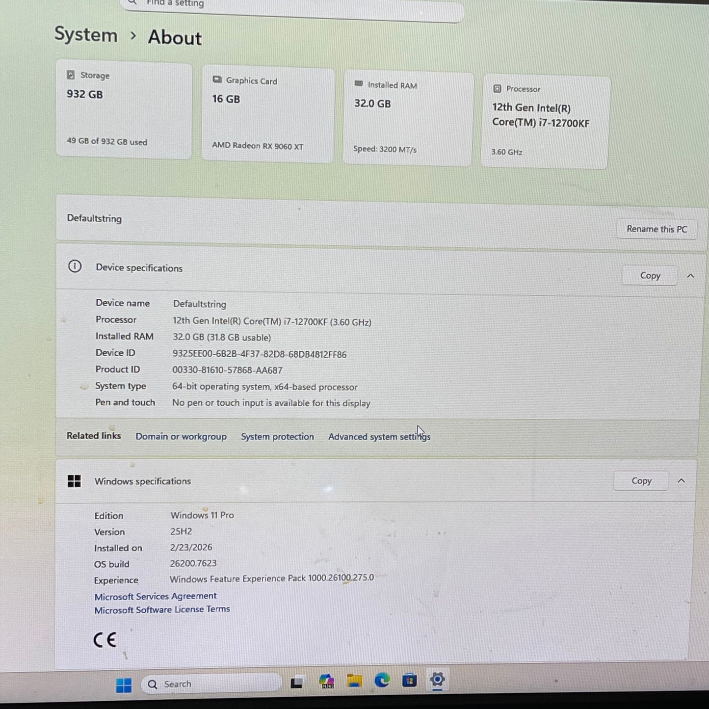 CyberPower i-Series i7-12700KF 3.60GHz 32GB RAM 1TB SSD Radeon rx 9060 xt