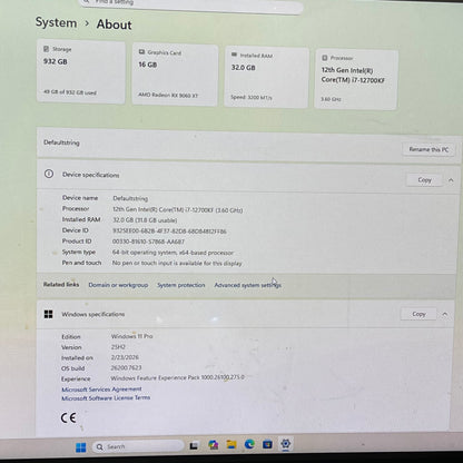 CyberPower i-Series i7-12700KF 3.60GHz 32GB RAM 1TB SSD Radeon rx 9060 xt