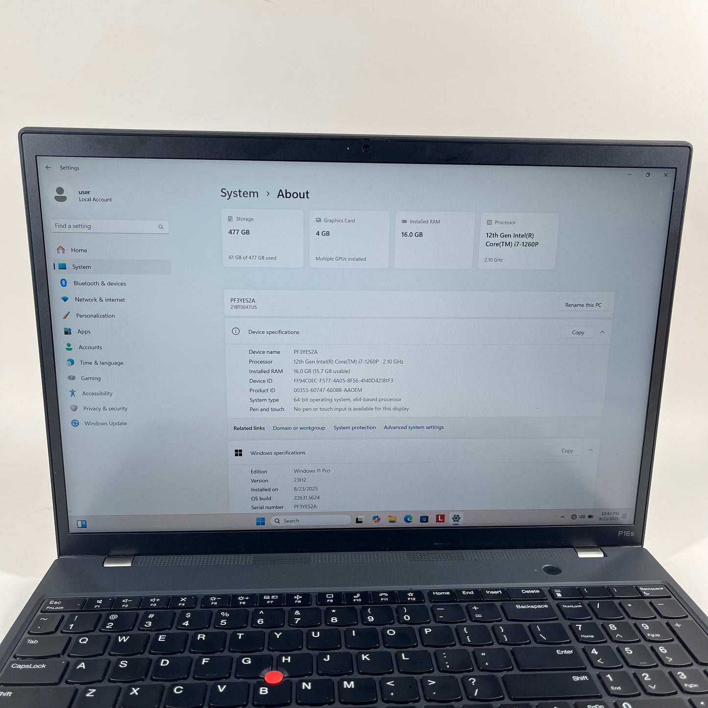 Lenovo ThinkPad 16 Gen 1 16" i7-1260P 2.1GHz 16GB RAM 512GB SSD
