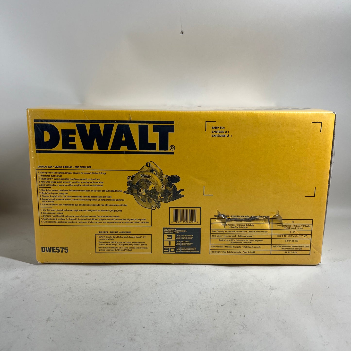 New DeWalt DWE575 15 Amp 7 1/4" Lightweight Circular Saw