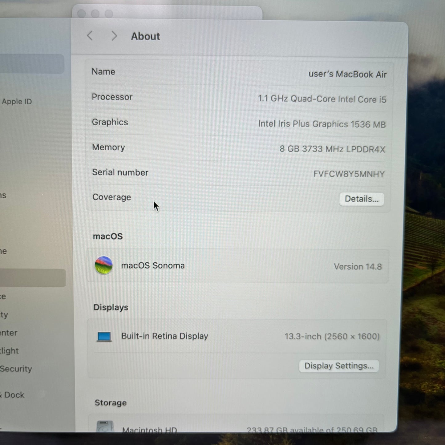 2020 Apple MacBook Air 13.3" i5 1.1GHz 8GB RAM 256GB SSD Silver A2179