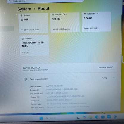 Asus Vivobook Go 15 E1504G 15.6" i3-N305 1.8GHz 8GB RAM 256GB SSD