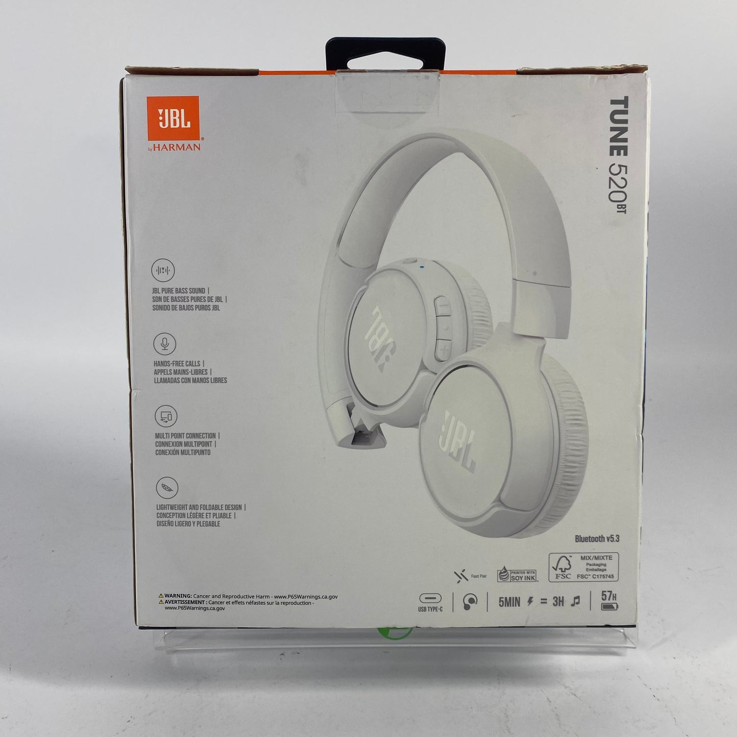 New JBL Tune 520BT Wireless Over-Ear Bluetooth Headphones White