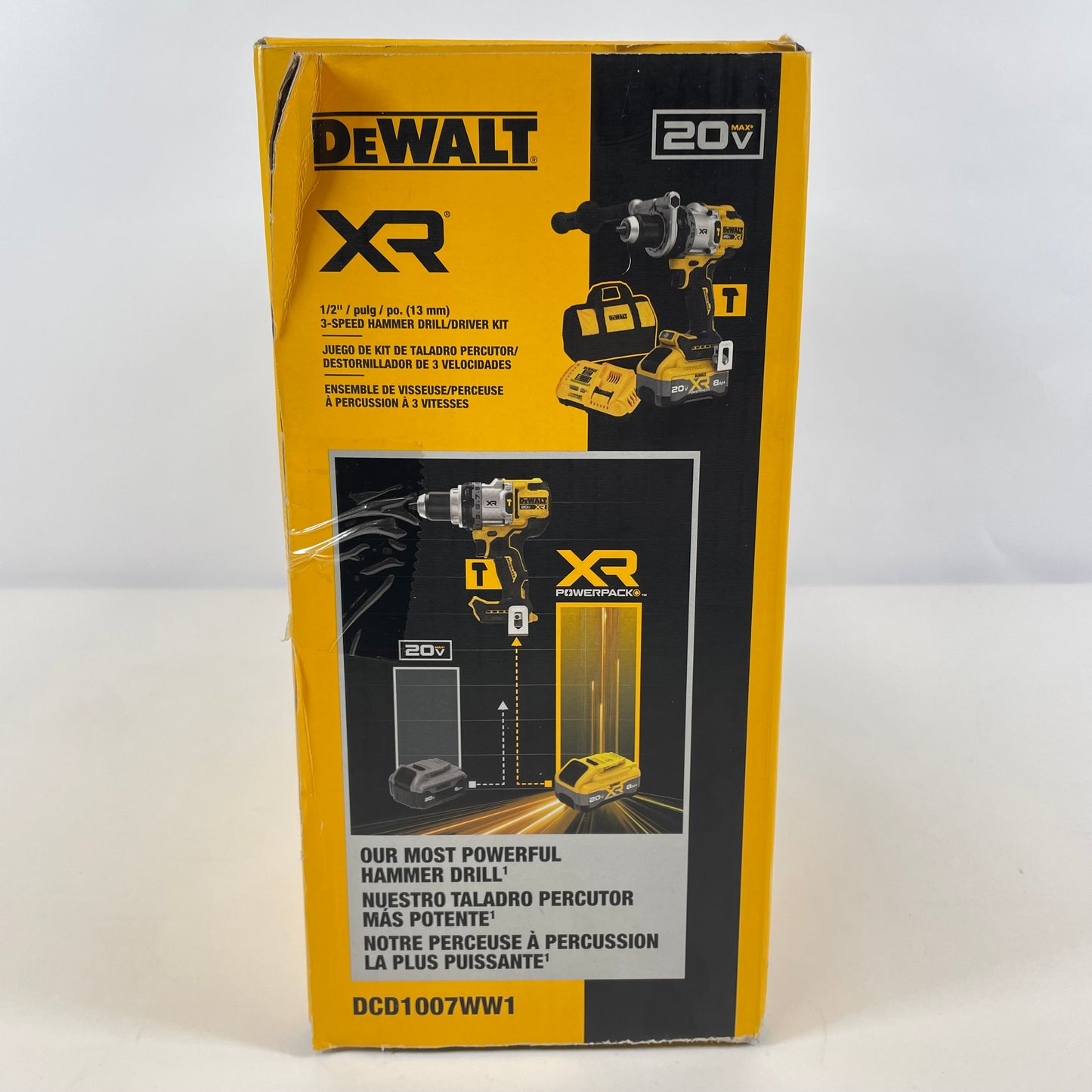 New DeWalt DCD1007WW1 20V 1/2 Hammer Drill Driver Set