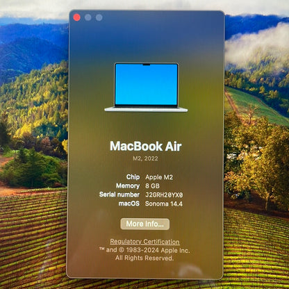2022 Apple MacBook Air 13" M2 3.5GHz 8GB RAM 256GB SSD Silver A2681