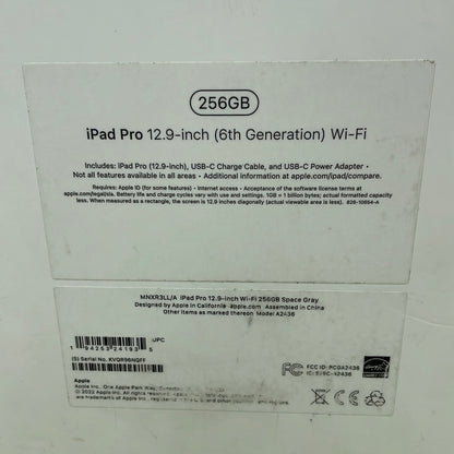 WiFi Only Apple iPad Pro 12.9" 6th Gen 256GB Space Gray MNXR3LL/A