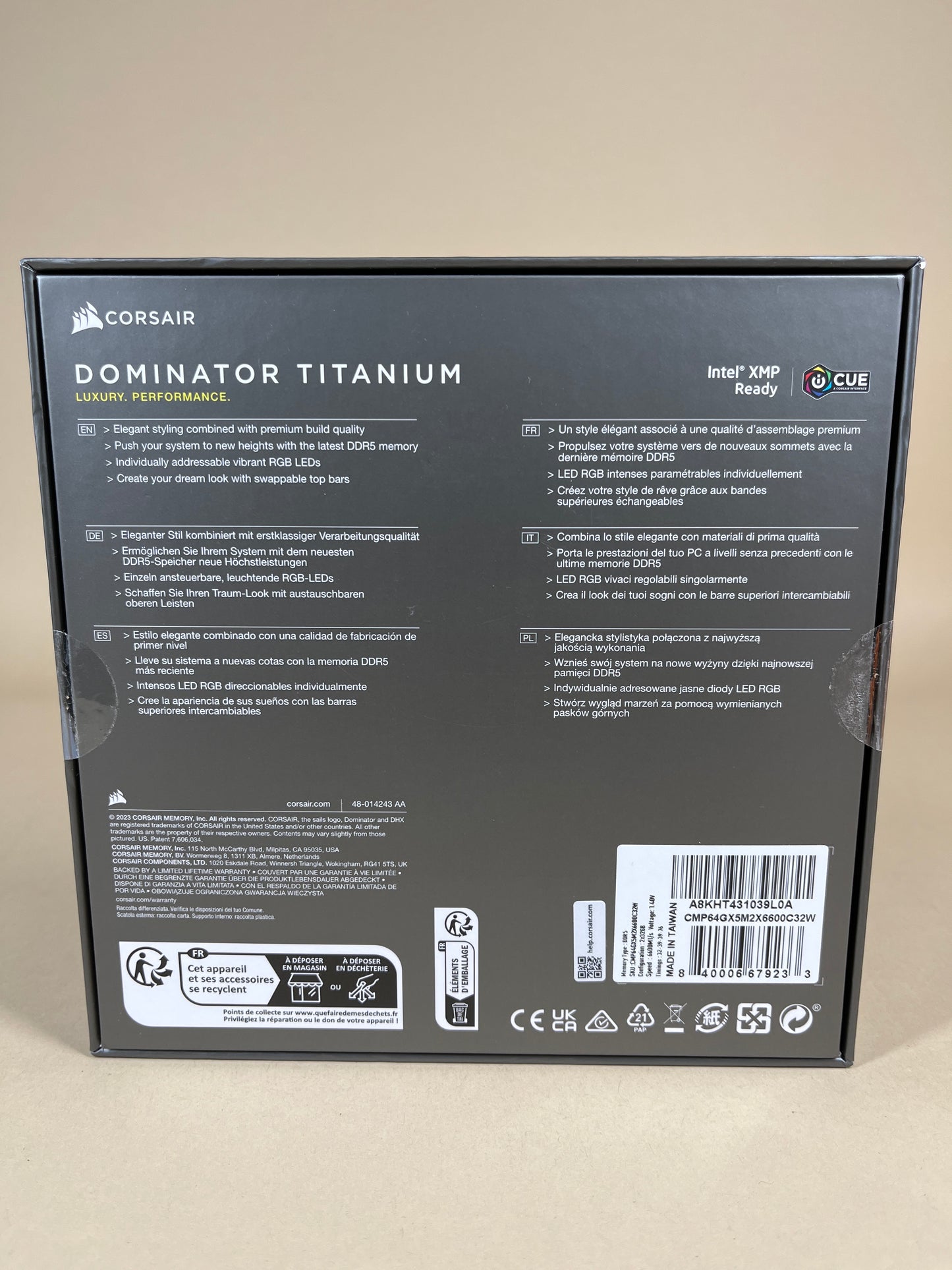 New Corsair Dominator Titanium 64GB (2x32GB) DDR5 6600MT/S CMP64GX5M2X6600C32W