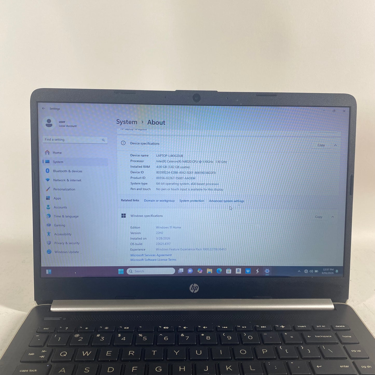 HP Laptop 14-DQ0003DX 14" Celeron N4020 1.1GHz 4GB RAM 64GB SSD