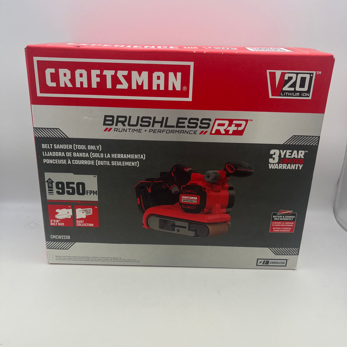 New Craftsman Belt Sanders 20-Volt Cordless 3-Inch 18-Inch Belt Sander CMCW223B